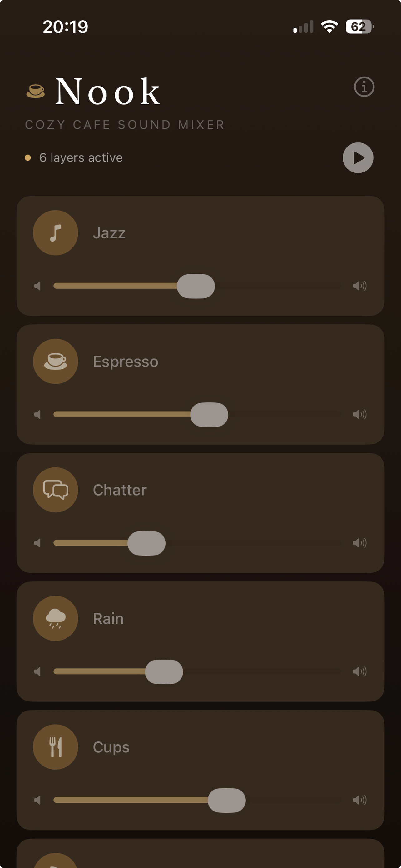 Nook cosy cafe sound mixer